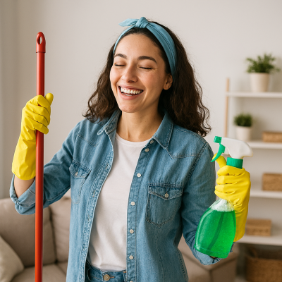 woman happy cleaning woman happy cleaning